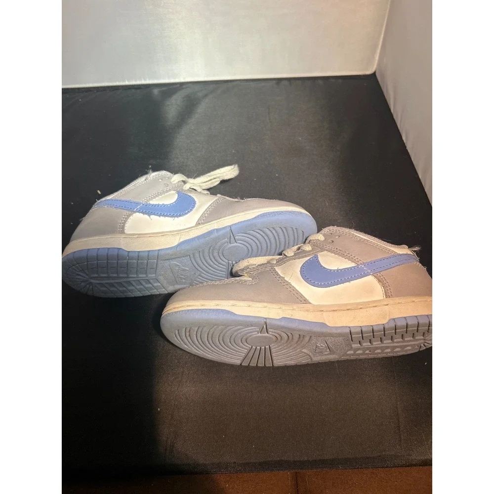 Nike Dunk Low Toddler Shoes‎ Light Grey White Blue Swoosh Sneakers Size 1Y